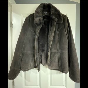 Sonoma suede chocolate coat with faux fur collar